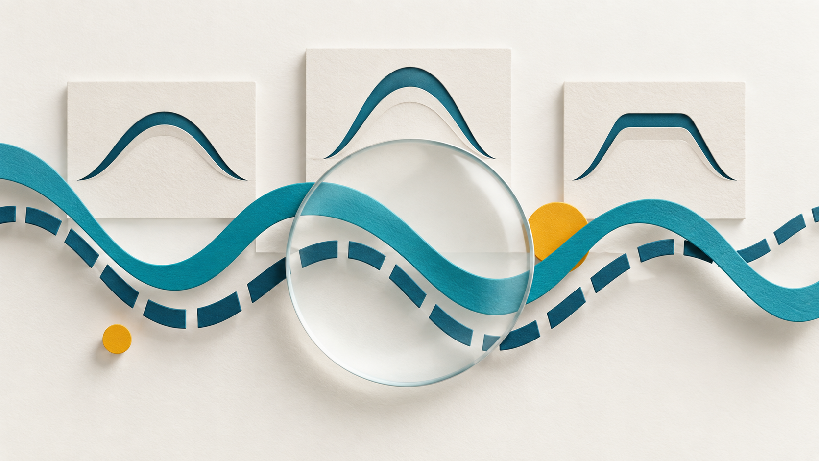 Ilustração conceitual de ondas e lupa: avaliação do desempenho de bisturis eletrônicos sob diferentes cargas
